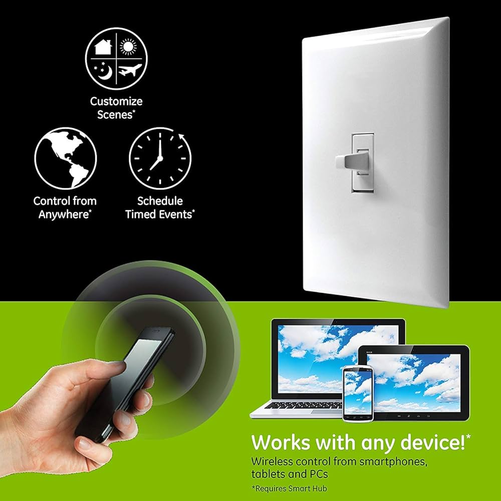 GE Enbrighten Z-Wave Plus Smart Toggle Light Switch, On/Off